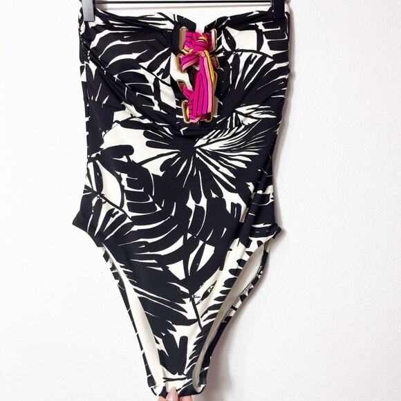 TRINA TURK LENNOX BANDEAU LACE UP BLACK WHITE PINK WOMEN ONE PIECE SIZE 6 NWT - Picture 9 of 10